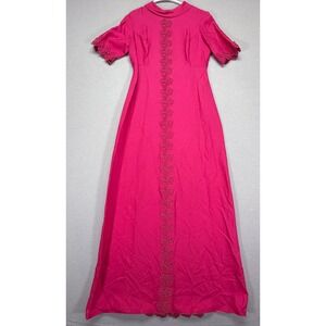 Sylvia Ann Women Maxi Dress A-Line Hot Pink Lace Trim Vintage Size 10